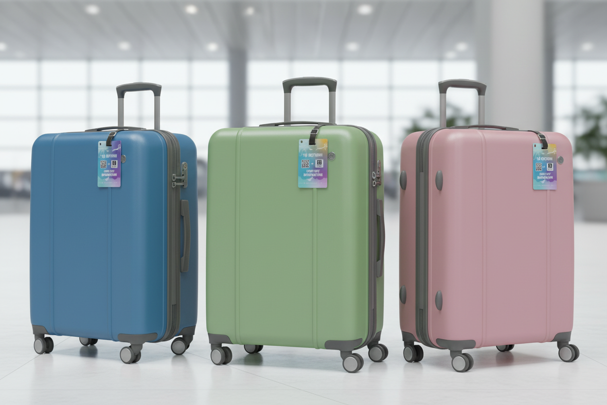 Eco-Friendly Tags on Multiple Suitcases